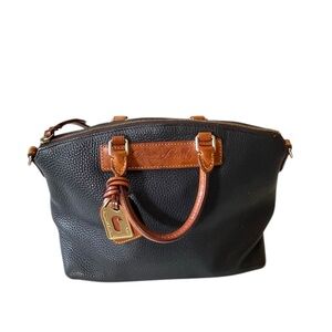 Dooney & Bourke Blue Satchel with Tan Accents